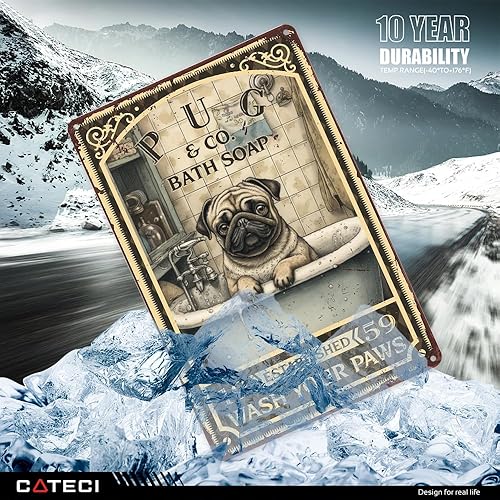 Miniatura 4 de Letrero de estaño con texto en inglés «Wash Your Paws» («Wash Your Paws» de Pug Bath Soap Wash Your Paws para decoración de mascotas; decoración de