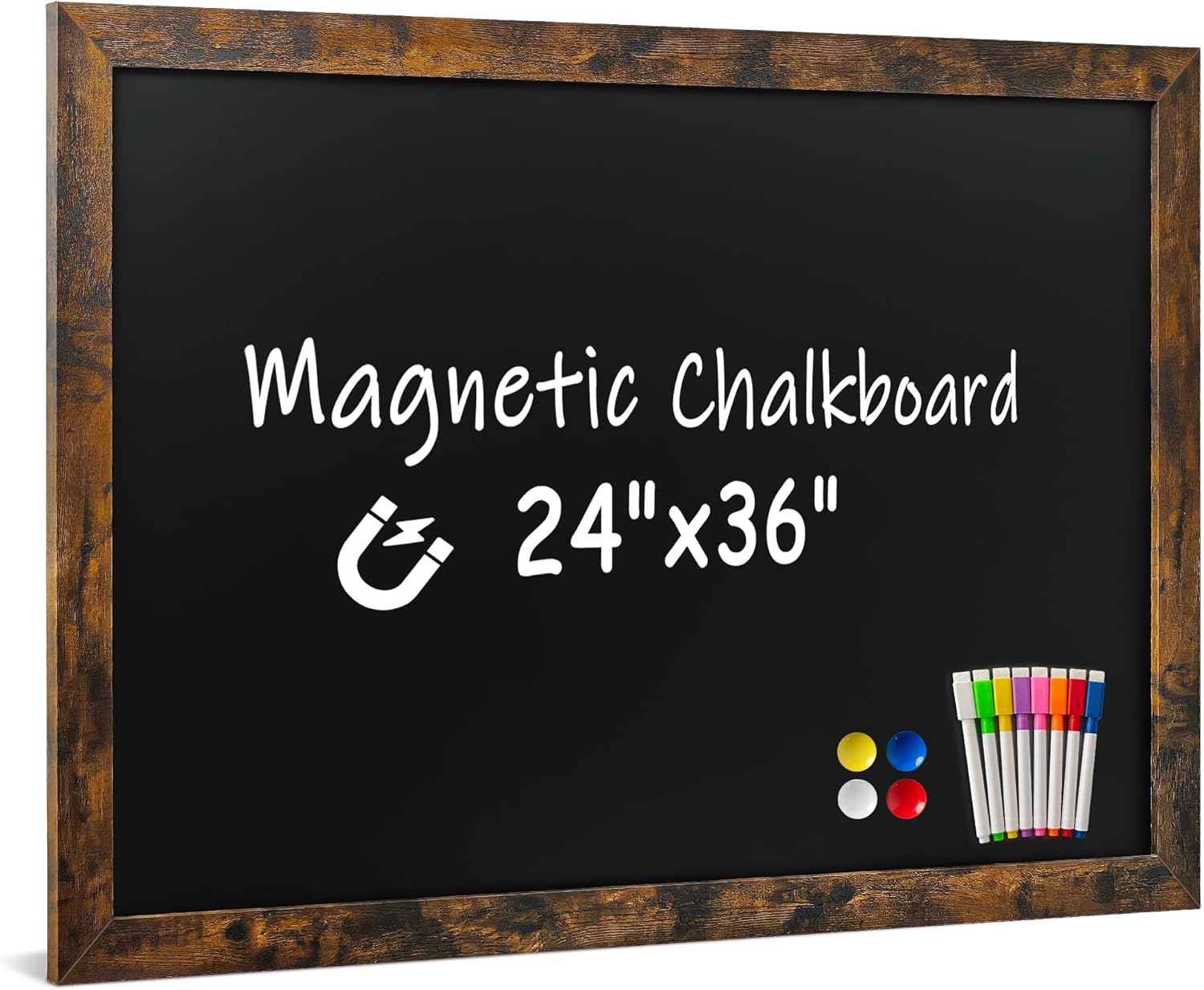 Magnetic Chalkboard for Wall,24" x 36" Large Rustic Framed Chalk Board for Home Office School