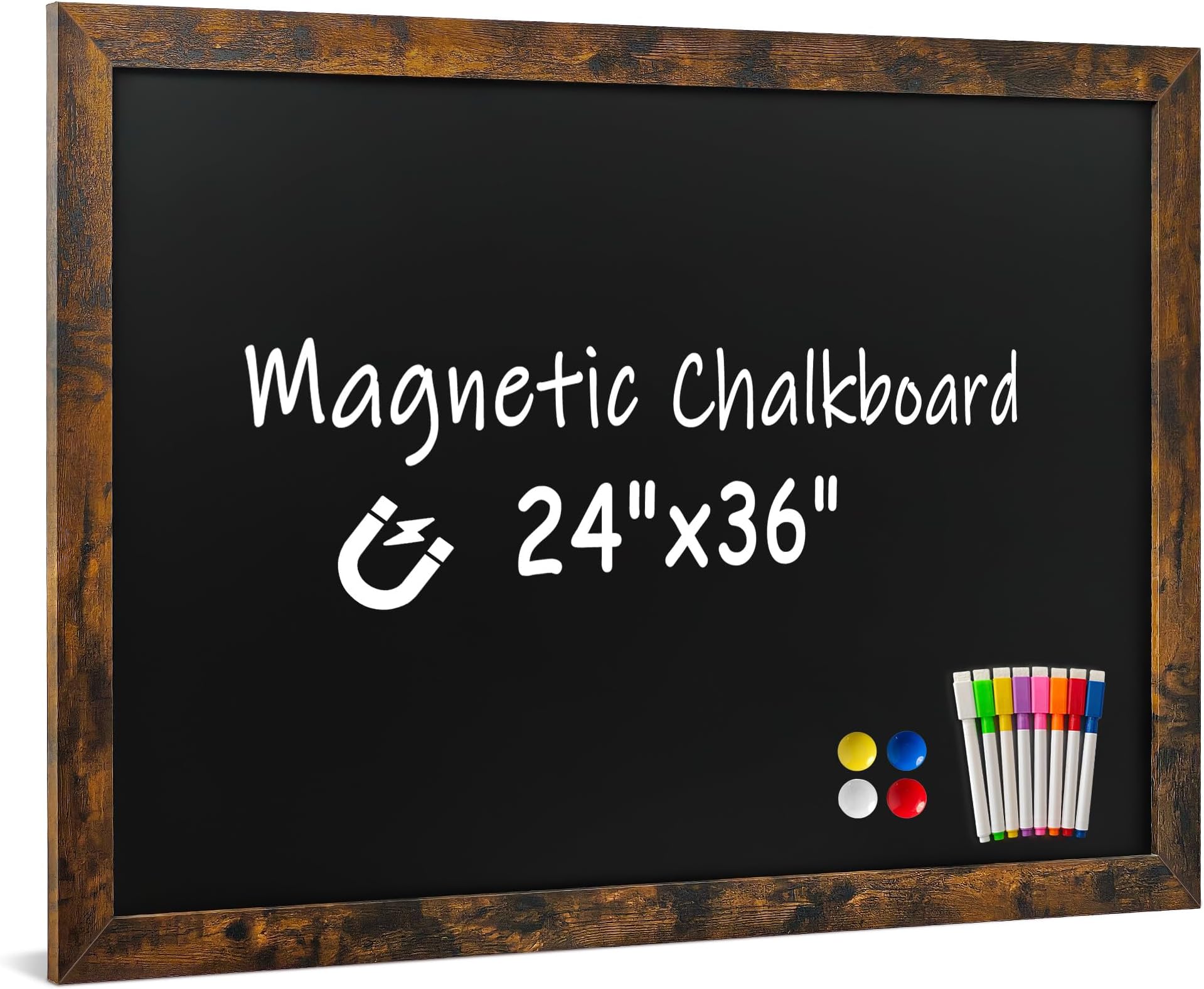 Magnetic Chalkboard for Wall,24" x 36" Large Rustic Framed Chalk Board for Home Office School