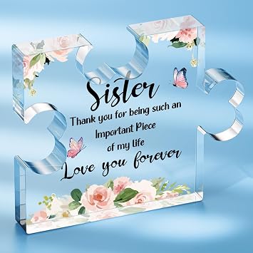 SOUHONEY Sister Birthday Gifts, Acrylic Plaque 3.3 * 2.8" for Sister Gifts