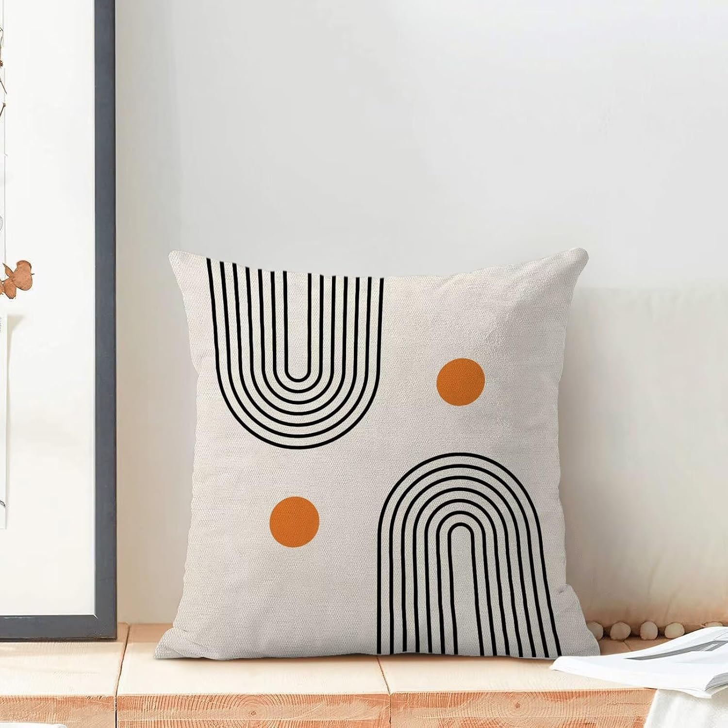 Boho Mid Century Pillow Covers 24x24 Inch Set of 2, Abstract Simple Sun Arch Decorative Throw Pillowcase Boho Modern Outdoor Farmhouse Yellow Cushion Cover for Sofa Couch Bed Living Room