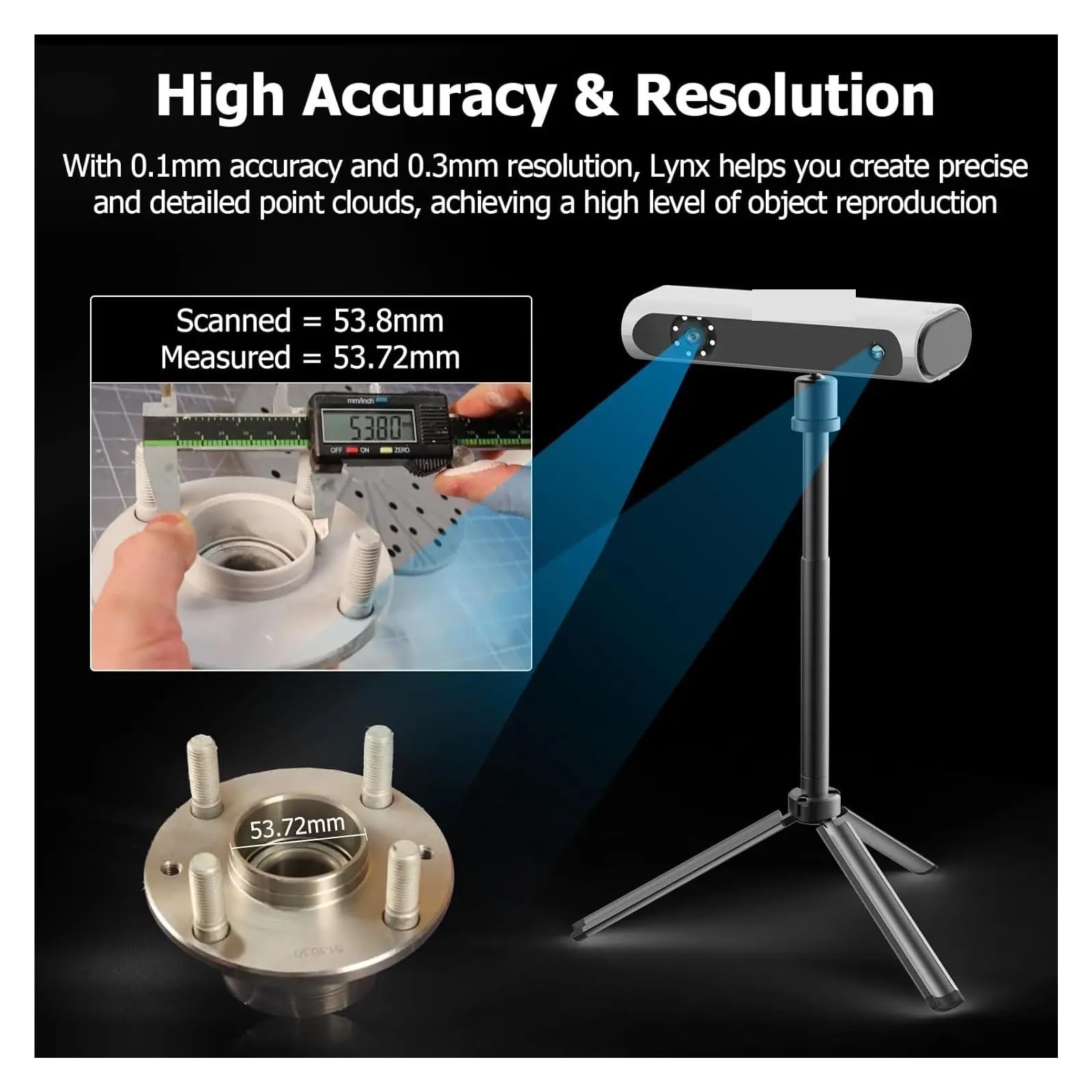 3D-Scanner Premium-Kit, Genauigkeit bis zu 0,1 mm, kostenlose 3D-Scansoftware, tragbarer (Premium-Version)