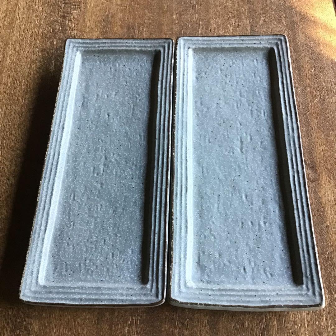 美濃焼 ブルーグレーリム茶渕長皿 焼き物皿さんま皿2枚セット - WWW