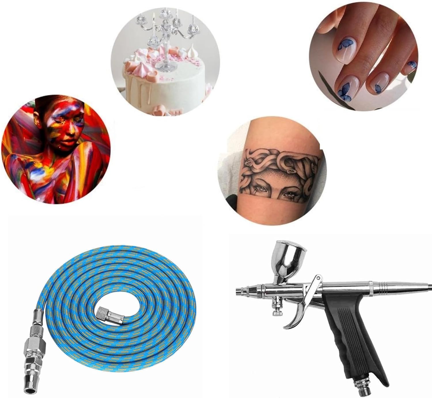 Airbrush Air Hose, Airbrush Hose Nylon Braided Air Hose Braided Airbrush Air Hose Adapter Kit Airhose for Spray Gun Air Compressor