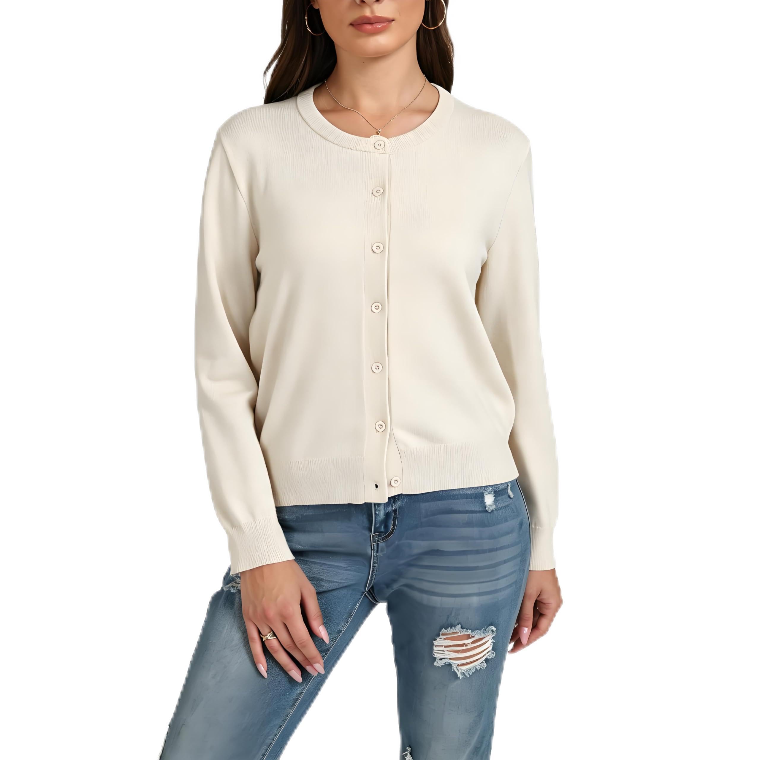 TAKEYAL Cardigan da donna, con scollo rotondo e bottoni, per tutte le