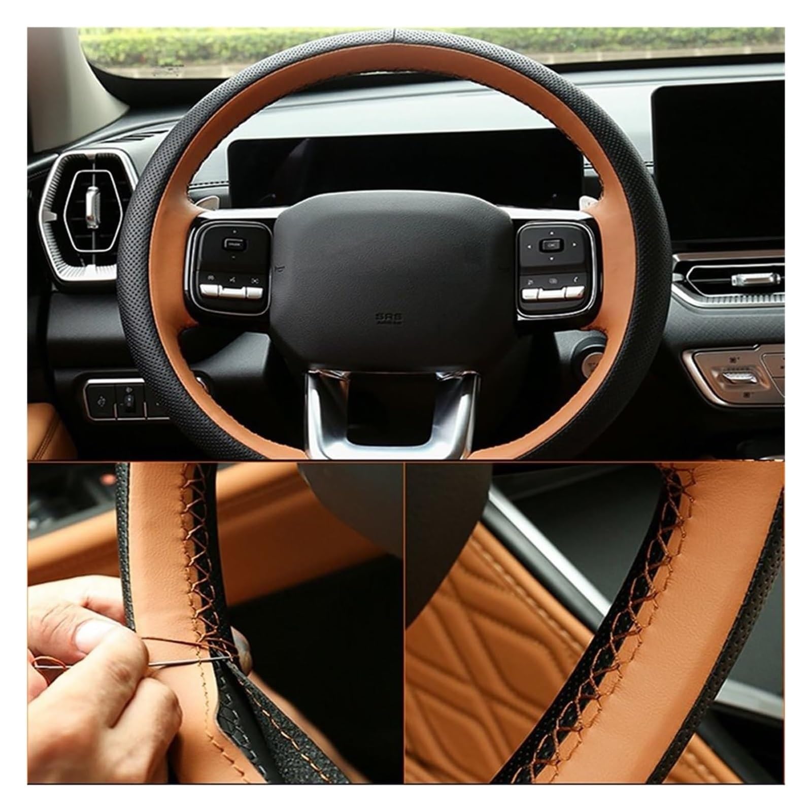 Volante Funda Coche para Great Wall Haval H5 II 2023 2024 Funda De Volante Cuero Microfibra Cosida A Mano Interior Coche Fundas Protector(marrón)