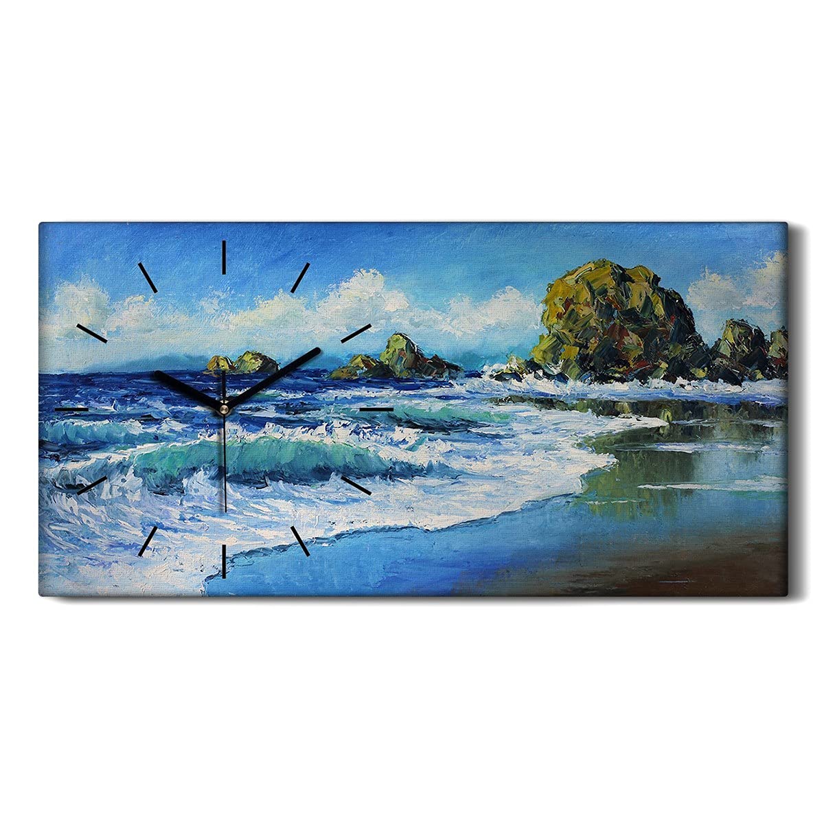 Horloge sur Toile Silencieuse sans Tic-Tac Vagues de la Mer 60x30