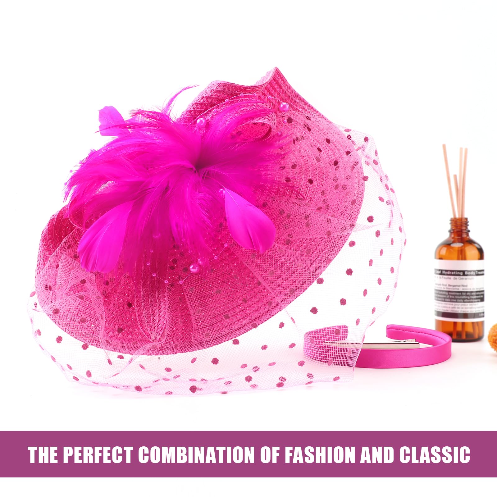 DRESHOW Fascinators Sombrero de Mujer Flor de Malla de Plumas Fascinator Boda Cocktail Tea Party Sombreros Tocados para Niñas y Mujeres
