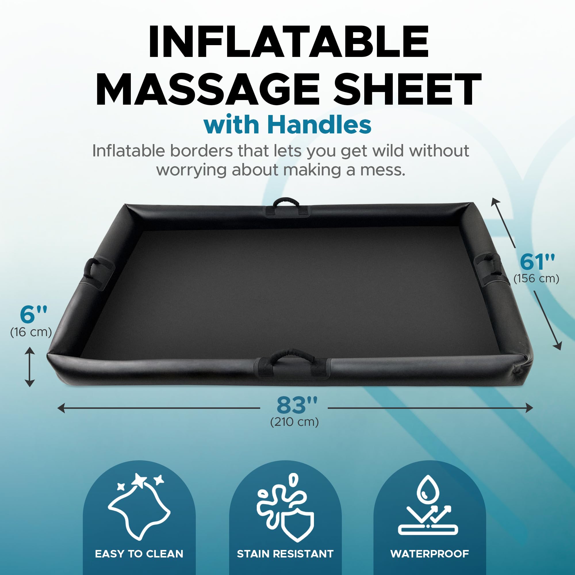 Lenzuolo gonfiabile per massaggi | Foglio impermeabile autogonfiante in PVC con lati | Durevole, facile da pulire | 200 x 150 x 15 cm