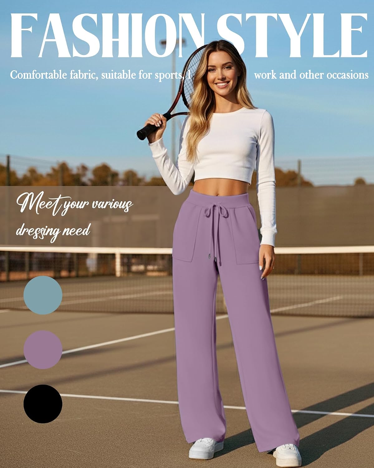 3 Pack Women's Lounge Pants with Pockets Lightweight Straight Leg Baggy Sweatpants Casual Comfy Pants