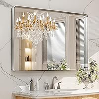 Vista 134 de LOAAO - Espejo de baño con marco de metal negro de 24x36 pulgadas, espejo rectangular redondeado para pared, espejo mate de tocador de baño
