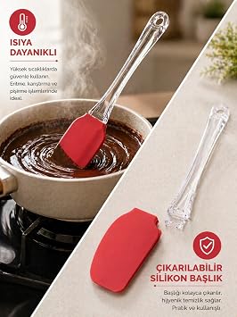 Beylini Silikon Spatula Premium Çok Amaçlı Esnek Uçlu Çıkarılabilir Başlıklı Isıya Dayanıklı Pasta Mutfak Sıyırma Kaplama Spatulası