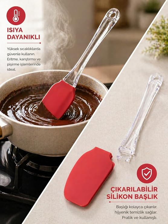 Beylini Silikon Spatula Premium Çok Amaçlı Esnek Uçlu Çıkarılabilir Başlıklı Isıya Dayanıklı Pasta Mutfak Sıyırma Kaplama Spatulası