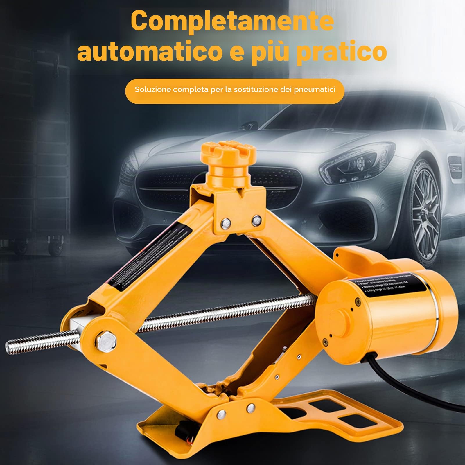 Cric a Forbice Elettrico 3T, 12V Accendisigari & Pinze per Batteria, Portatile Cric Elettrico per Auto SUV, Protezione Antiscivolo, Altezza 12-35cm, Sollevatore Elettrico con Telecomando