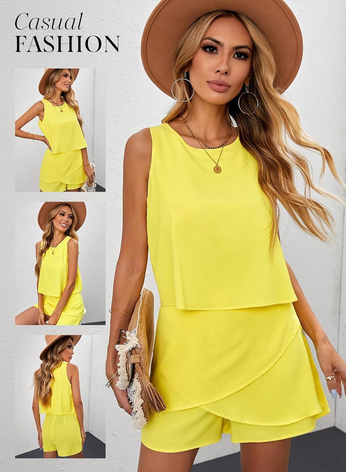 Dokotoo Womens Summer Jumpsuits 2026 Casual Ruffle Chiffon Sleeveless Rompers - Image 3