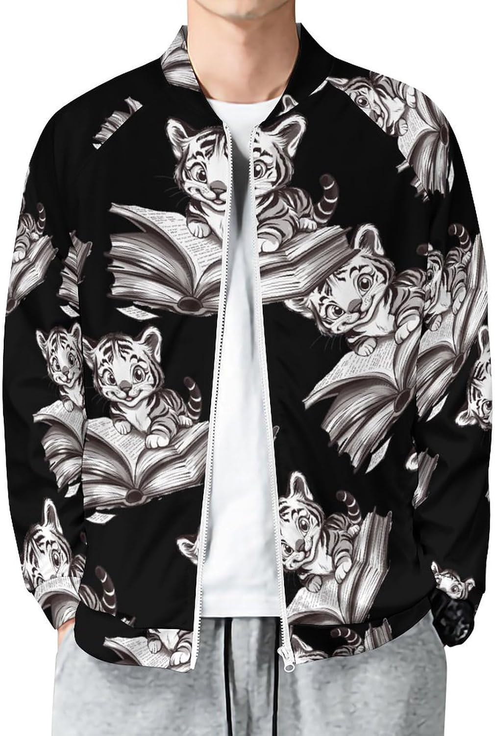 Tiger Cat Book Men's Zip Up Sweatshirt Casual Sweater Jackets Long Sleeve Tops Lightweight Coat