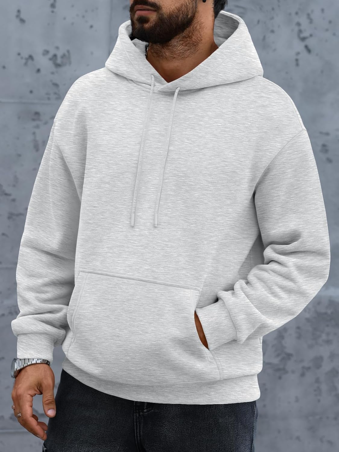 EFAN Mens Oversized Hoodies Fall Sweatshirt Winter Fleece Hooded Collar Drawstring Pullover With Pockets - Image 3