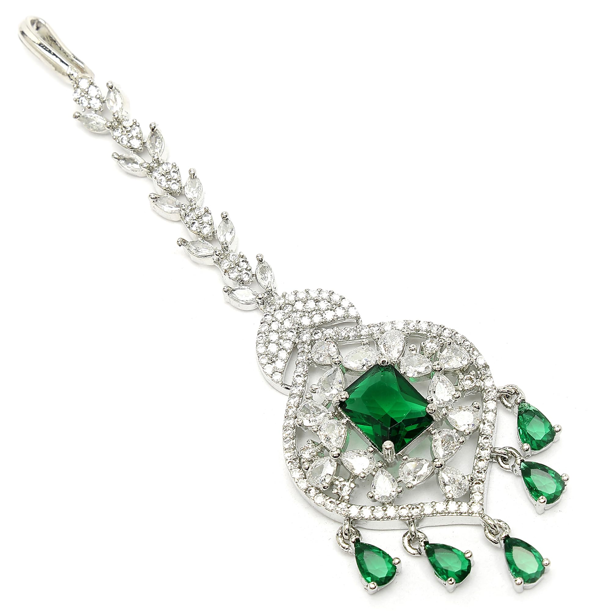 Sparkling American Diamond Maang Tikka for Women | Elegant Floral Design Silver Plated Maang Tikka for Wedding - Traditional Head Jewellery for Women-image-41