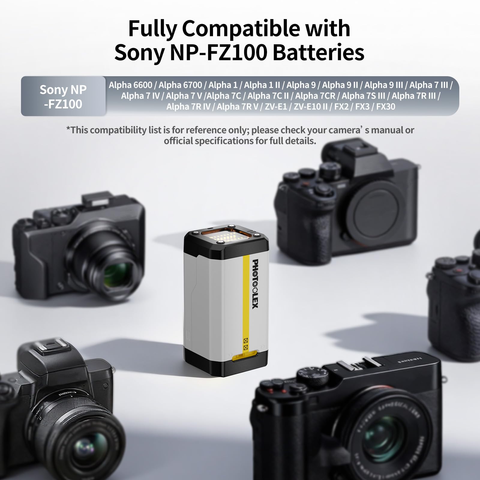 PHOTOOLEX NP-FZ100 ładowarka do Sony, BB 2 Dual-Slot, urządzenie ładujące z portem szybkiego ładowania USB C 30 W, kompatybilna z Sony A7V, A7III, A7IV, A7R V, A7R IV, A6700, A7R3, ZV-E1, FX3