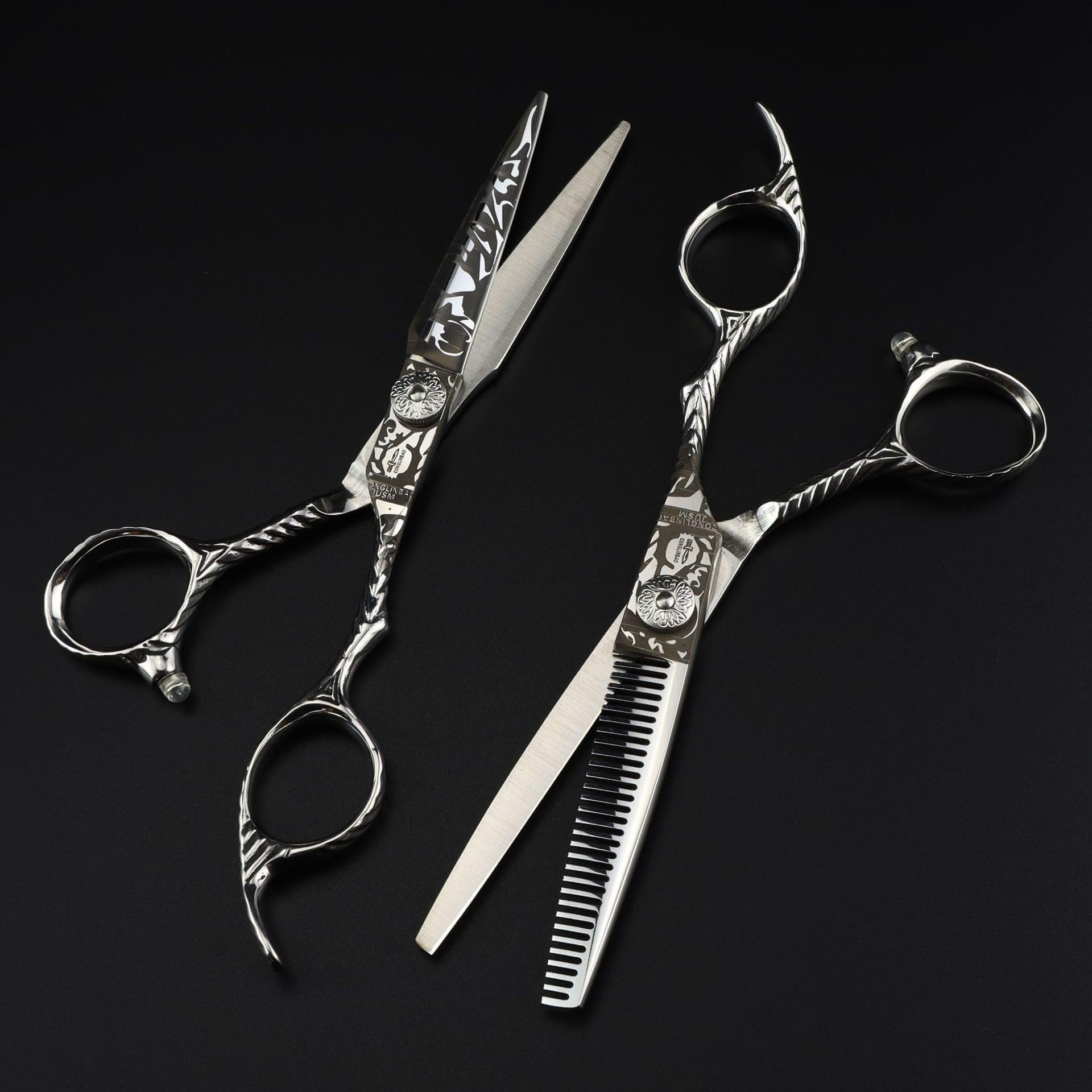 Ciseaux de Coiffure Professionnels de 6 Pouces – Ciseaux à Cheveux en Acier JP 440c Motif Damas pour Barbiers et coiffeurs