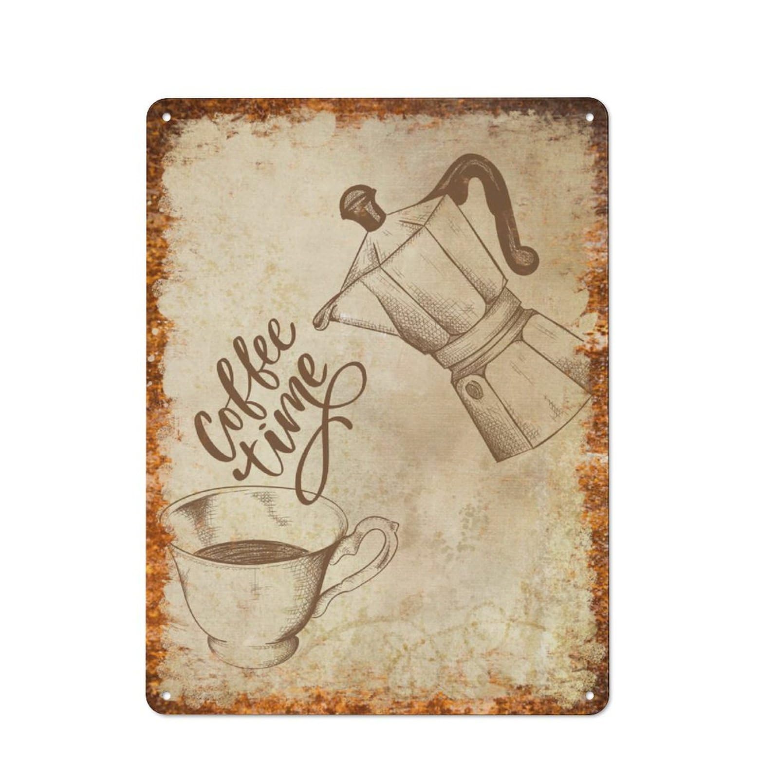 peiyeety Metal Tin Sign Coffee Time Quote Pattern Vintage Rustic Wall Art Kitchen Bathroom Bedroom Living Room Cafe Farmhouse Entryway Office Garage Home Bar Laundry Room Porch Patio 6x8 Inch
