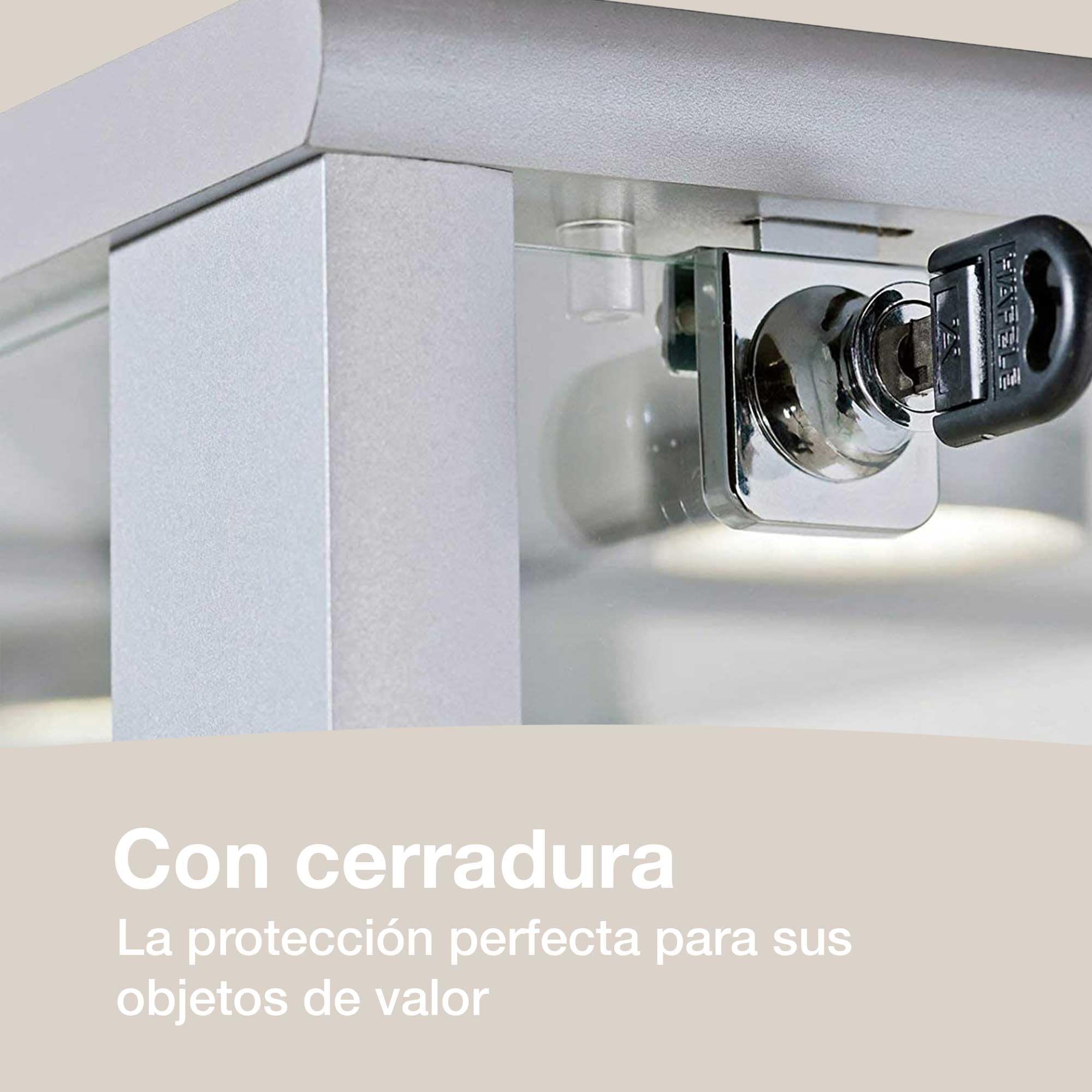 Vitrina de Sonoma (176x37x33cm) con 4 estantes de Cristal Regulables en Altura, Espejo, Cerradura, LED - Vitrina para Modelos - Vitrine de Haya de coleccionista