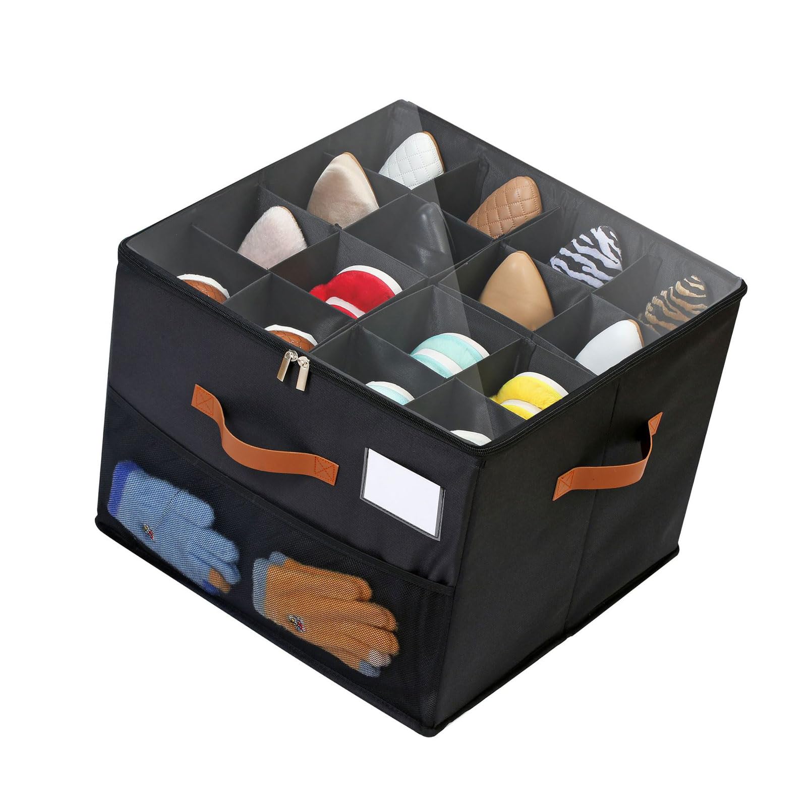 LUCKGONI Large Shoe Storage Organizers for Closet Fit 8 16Pairs with Clear Covers and Reinforced Handles Foldable