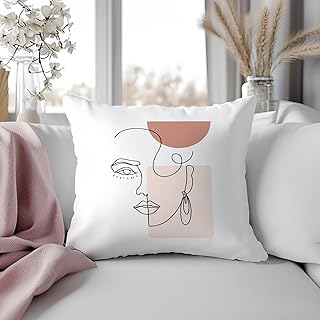 Minimalist Boho Woman Face Line Art Pillow Covers 18x18, Abstract Boho N...