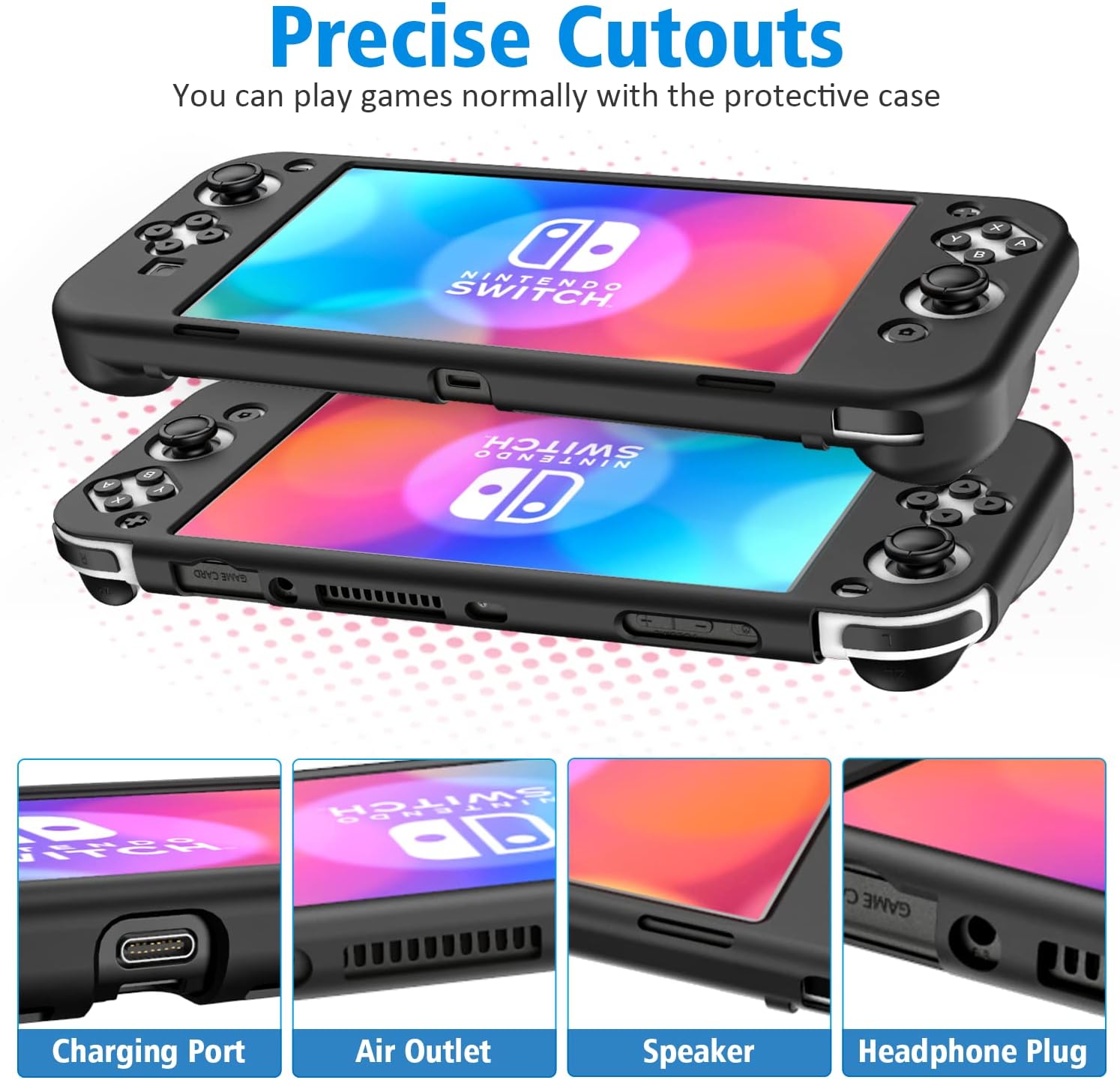 OIVO Switch OLED Protective Silicone Case Compatible with Nintendo Switch OLED, Switch OLED Soft Protective Cover with 2 Game Slots for Switch OLED Console - Black