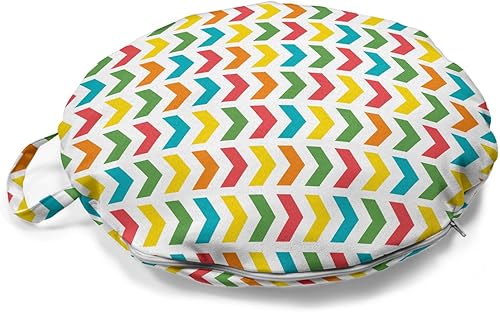 Ambesonne Arrow Round Floor Cushion with Handle, Illustration of Colorful Repetitive Arrows Pointing Downwards on a Plain Background, Decorative