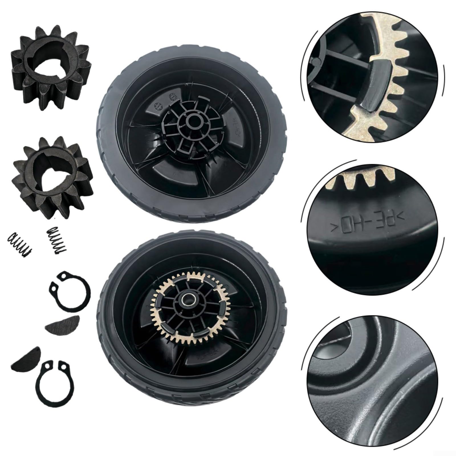 Kit de ruedas para cortacésped de 8 pulgadas con engranaje de transmisión para Honda HRN216 VKA VKAA A VYA VYAA Modelos compatibles 44710VR8N00ZA 42710VR8N00ZA (ruedas traseras + engranajes)