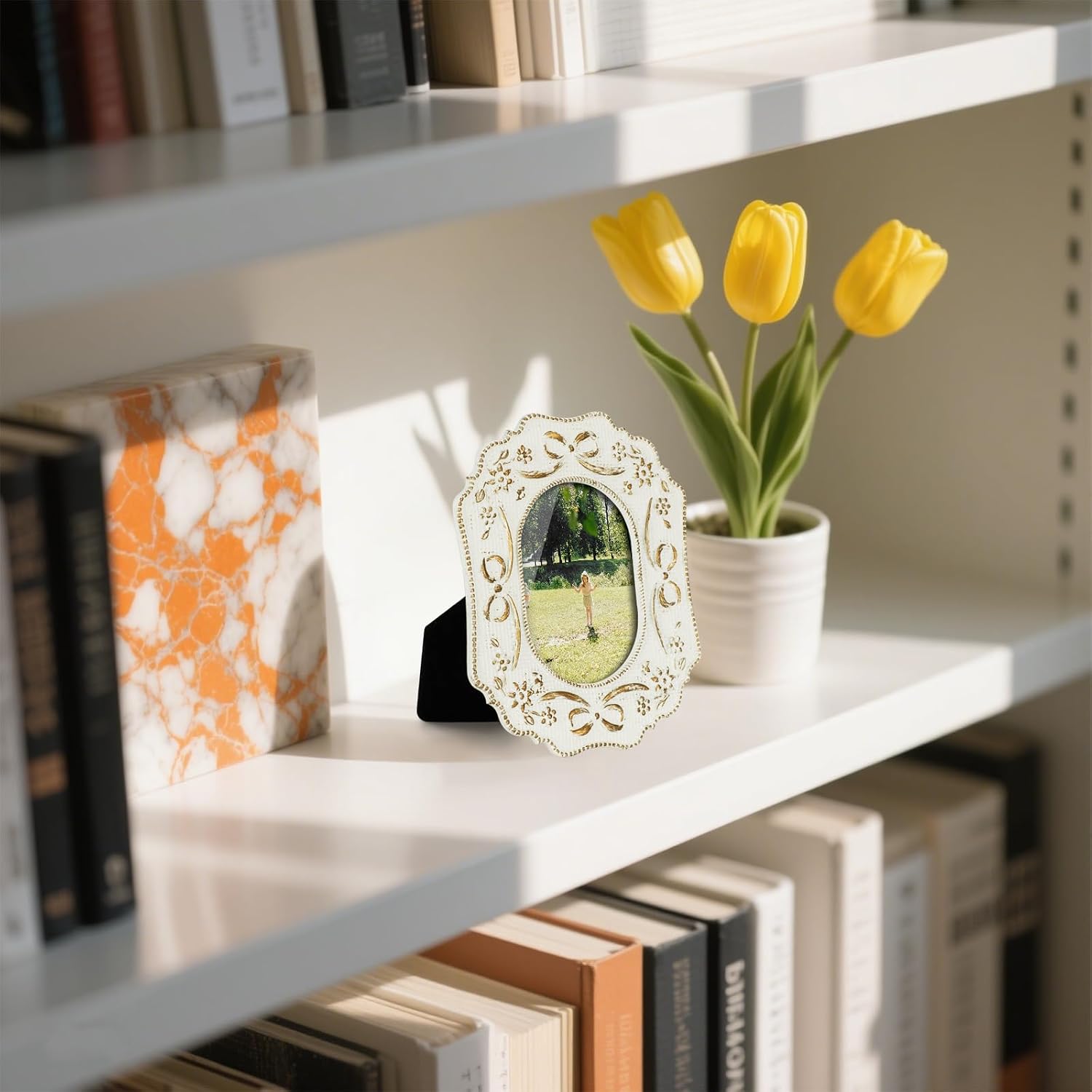 Metal Picture Frame 2.5x3.5 Photo Frames with High Definition Glass Front Gift Ideas Tabletop Home Decorative,White & Gold