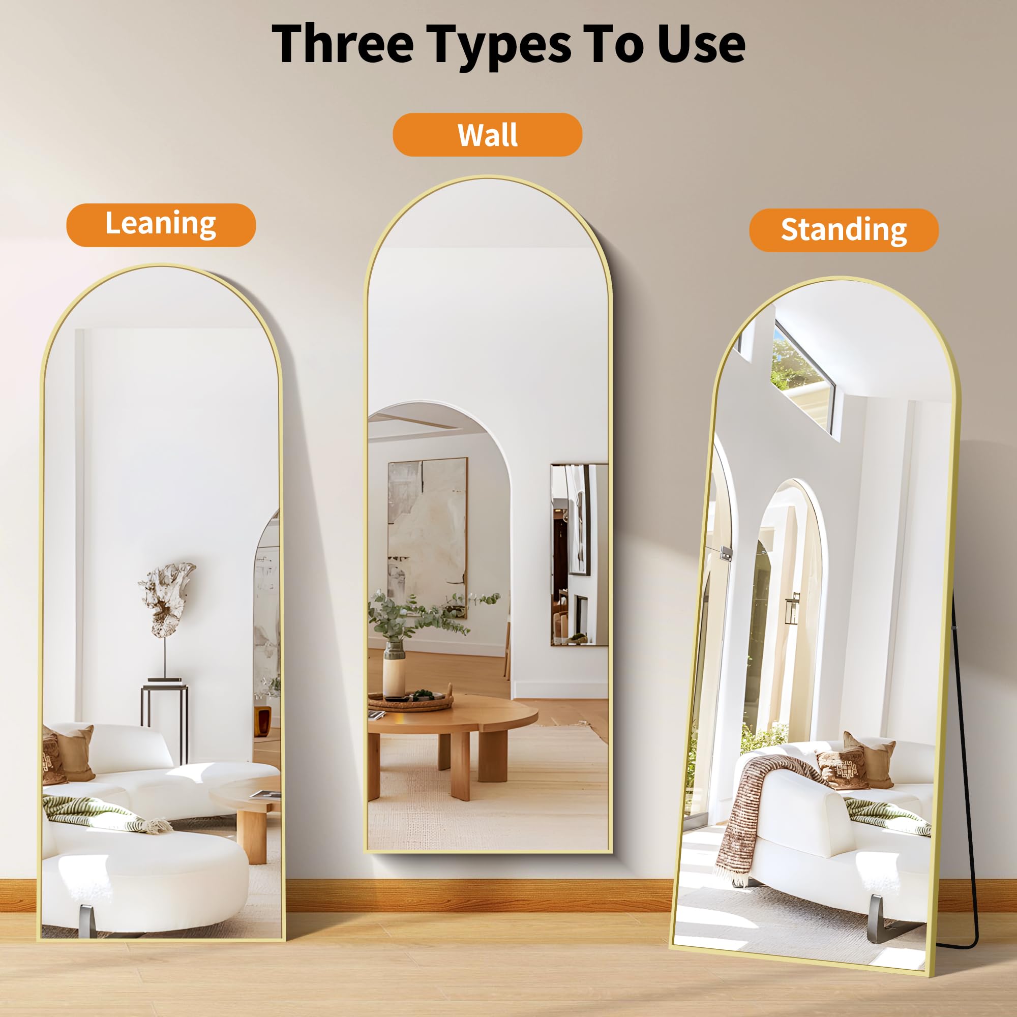 WOLIBEER Specchio a Figura Intera Grande 165 x 60 cm Con Cornice in Alluminio Dorato - da Parete o Terra per Camera da Letto, Ingresso, Corridoio
