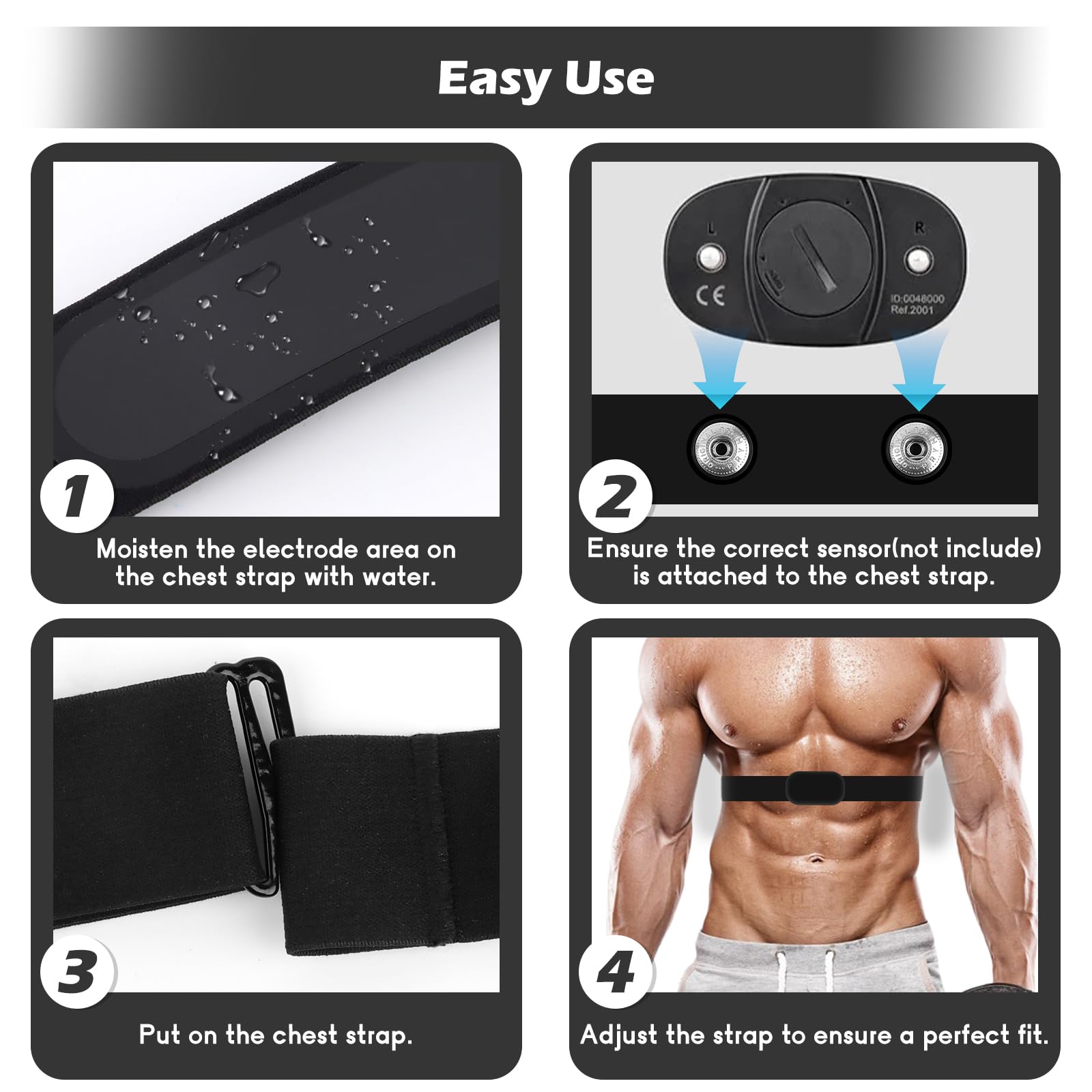 Pulsometro Banda Pectoral, Frecuencia Cardíaca, Ajustable 70 cm a 115 cm, Bluetooth Ant+ Compatible con Garmin, Wahoo, Polar H9 H10, Coospo, Magene, Bryton, Livlov