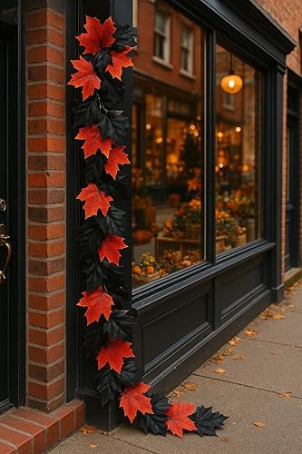 Miniatura 3 de Red & Black Fall Leaves Garland for Mantel, Staircase, Table Runner