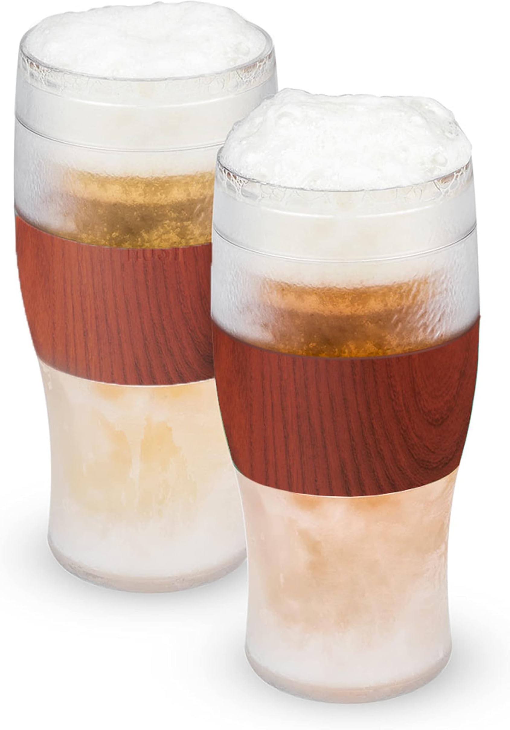 Host 10022 Cooling Cups Wood Freeze Beer, 16 Ounce Freezer Gel Chiller Double Wall Plastic Frozen U.S (473ml / .83 UK Pint) Glass, Set of 2