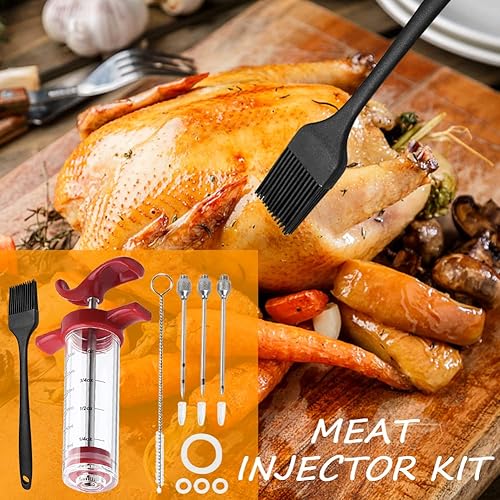 Miniatura 3 de Kit de jeringa-e para inyector de carne, inyector de pavo poroso de 3 agujas para carnes con cepillo de limpieza, inyector de adobo jeringa-e para