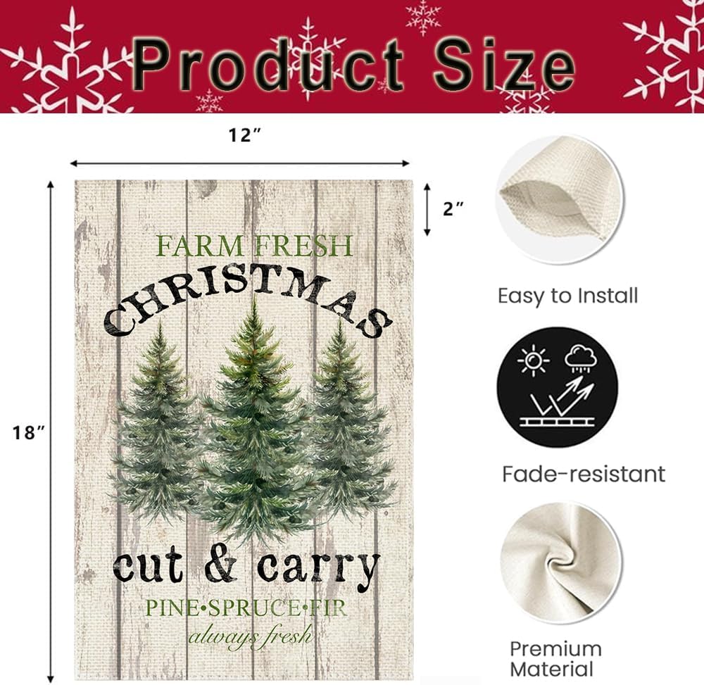 Farm Fresh Christmas Tree Garden Flag 12x18 Inch Double Sided Outside, Rustic Farmhouse Xmas Winter Holiday Outdoor Seasonal Yard Porch Decoration - Image 5