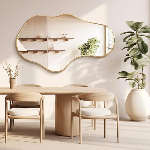 Miniatura 8 de Espejo de pared irregular, espejos de pared decorativos de 22 x 36 pulgadas, espejo abstracto asimétrico con marco de aleación de aluminio de