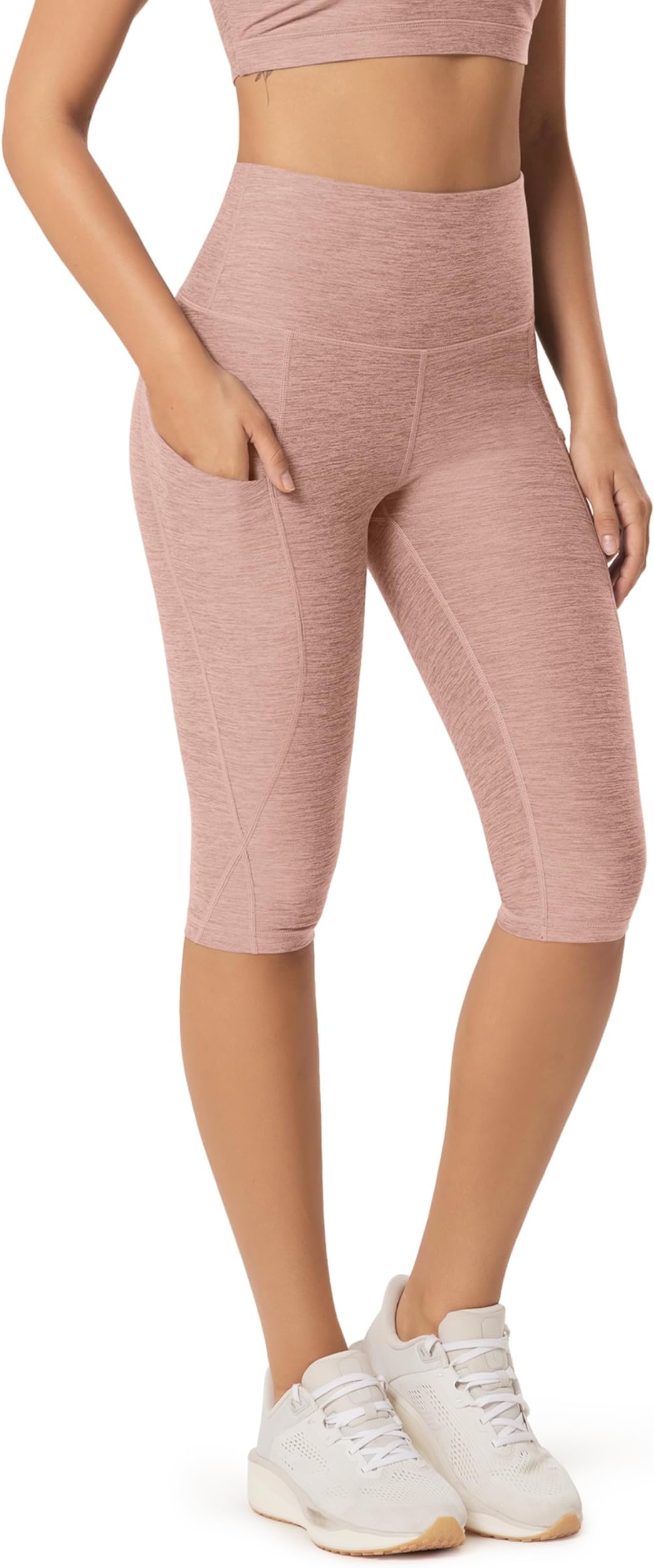 ODODOS Women's High Waisted Yoga Capris with Pockets, Tummy Control Non See Through Workout Athletic Running Capri Leggings