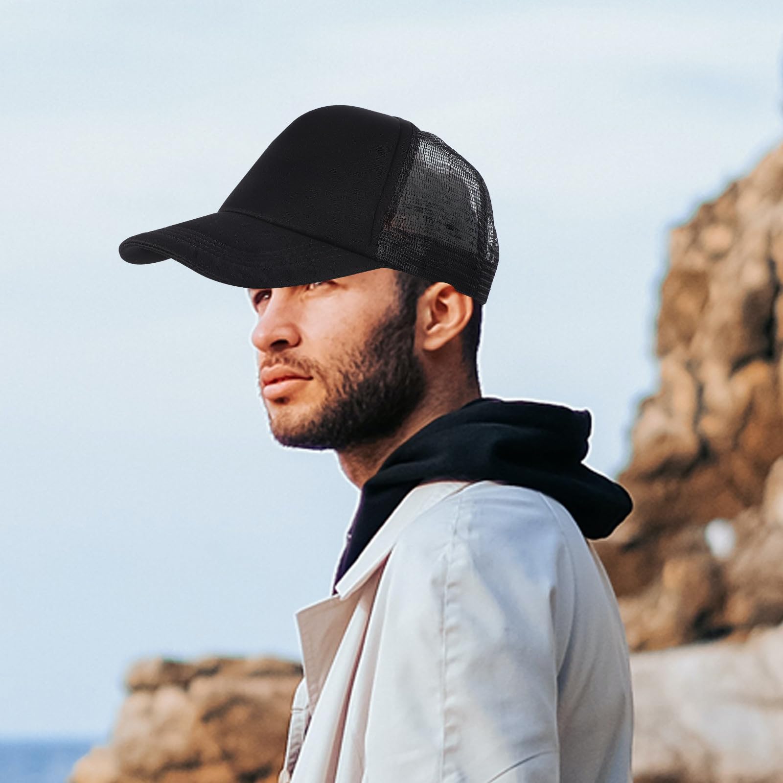 Cappello da Baseball in Rete Bianco per Uomo, Facile da Pulire, in Poliestere, per attività all Aperto e Escursionismo, Design Traspirante e Comodo da Indossare