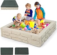 Vista 12 de HONEY JOY - Arenero con cubierta, caja de arena cuadrada de 47 x 47 pulgadas para el patio trasero, forro Oxford con drenaje en la parte inferior