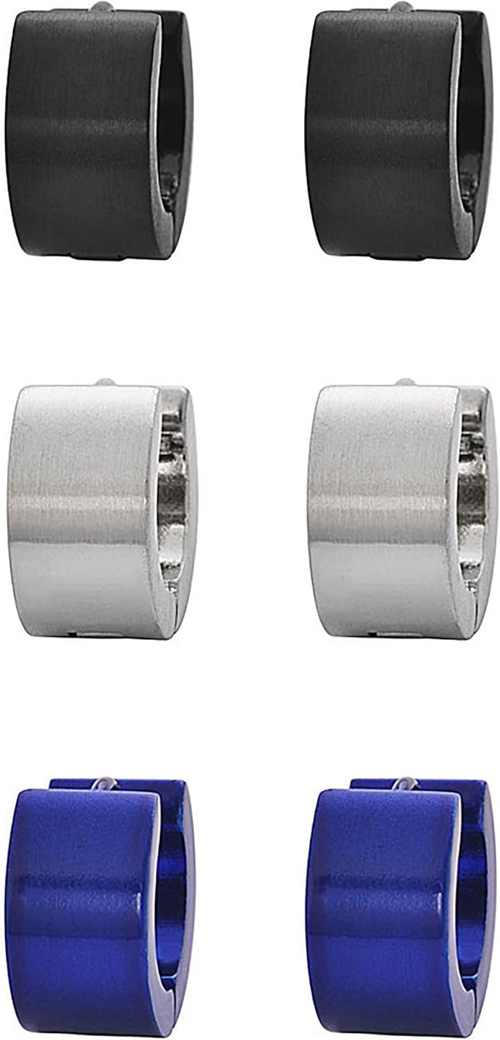 Edforce Stainless Steel Men's Women's Small Huggie Hoop Earrings Triple Set, Three Pairs