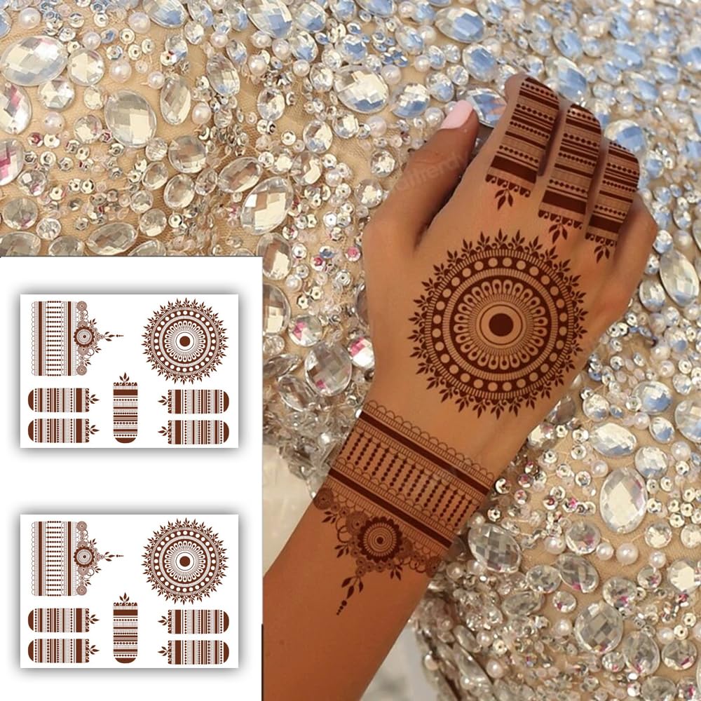 S.A.V.I 2 Sheets - Henna Tattoo Stickers Waterproof Natural Mehendi for Women's Hands & Body - 21x15cm-image-8