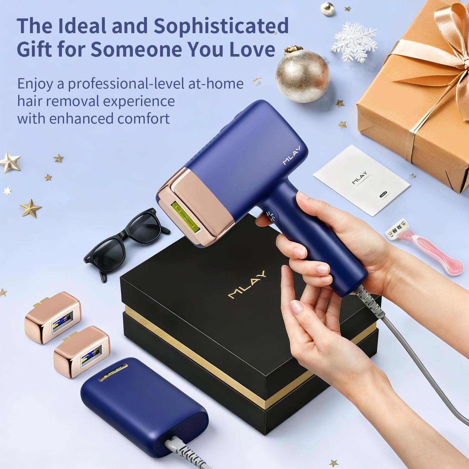 MLAY Épilateur à Lumière Pulsée avec Refroidissement, 0,5 sec/flash, Épilateur IPL avec 3 Têtes pour le Bikini, les Jambes, Aisselles, 5 Niveaux d'Énergie(Max 20J) et 2 Modes de Flash Épilateur Laser