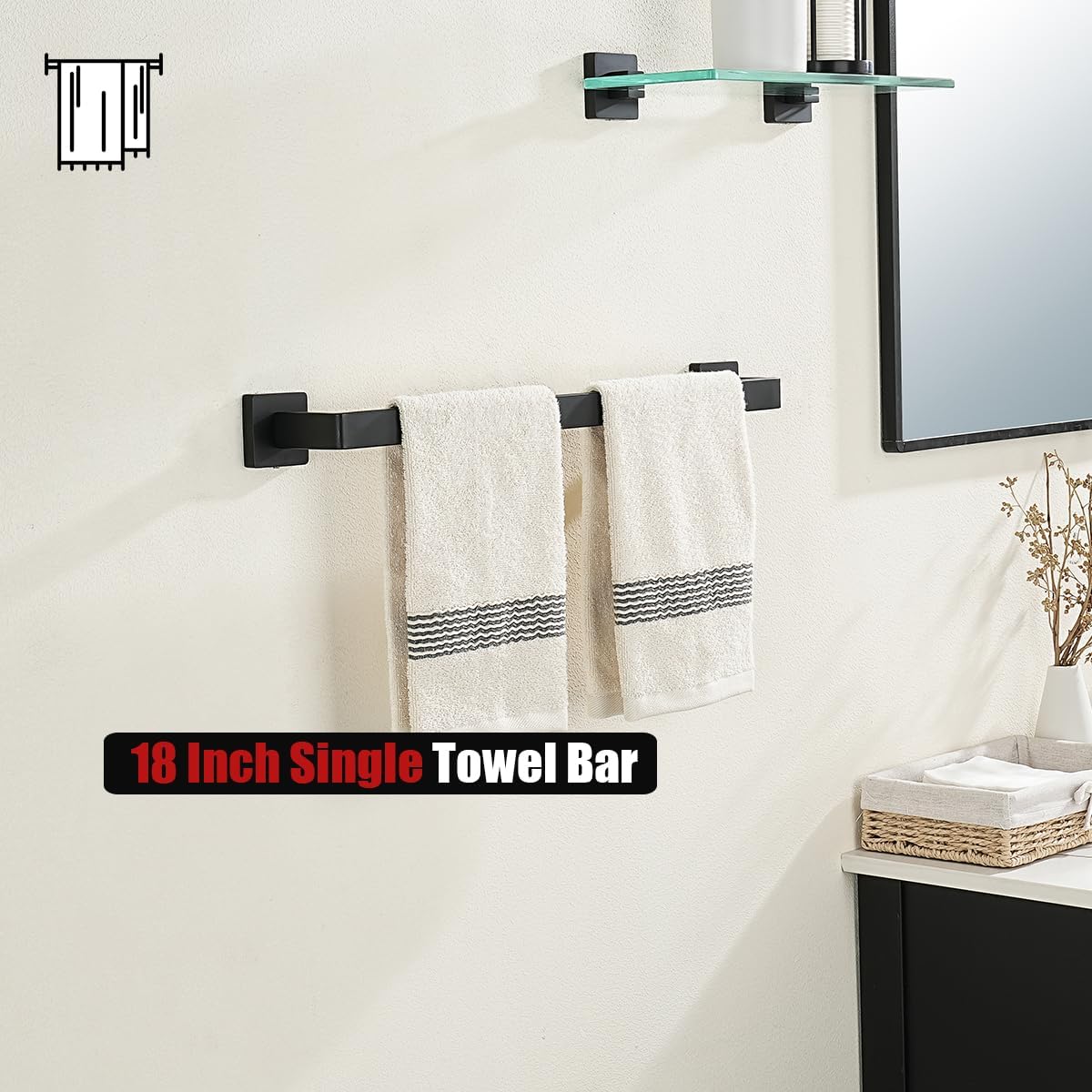 JQK Black Towel Bar, Rounded Edges 20.41 Inch Towel Rack, 304 Stainless Steel Bathroom Wall Mount, Useable Length 18 Inch, TB250L18-PB - Image 7