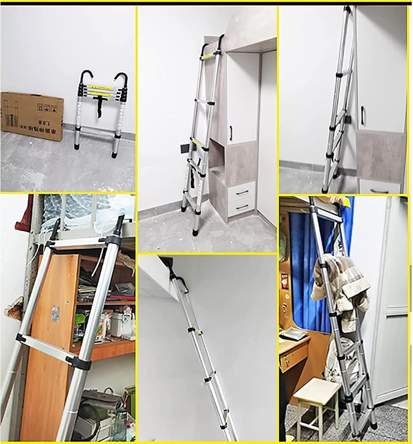 Telescoping Ladder Aluminum Extension Ladders with 2 Detachable Hooks, Multi-Purpose Collapsible Ladder for Household Or RV Outdoor Work, Duty330lbs