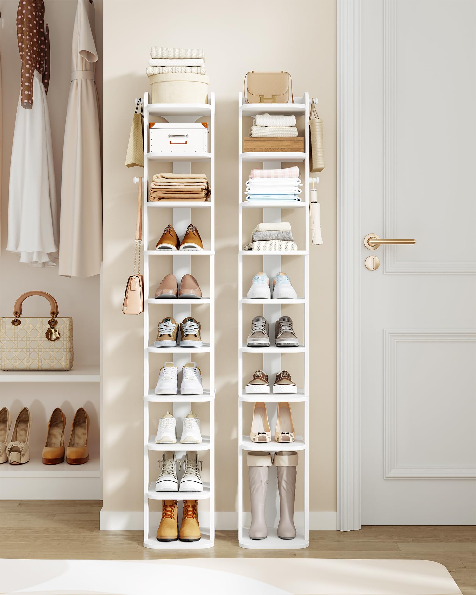 Hzuaneri Zapatero, 10 Niveles, Zapatero con Gancho, Ahorro de Espacio | Organizador de Zapatos de Madera para ArmarioEstante, para Entrada, Salón, Dormitorio, Blanco, SR21003X