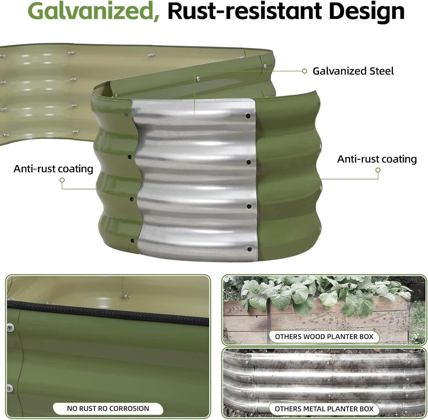 GoCampDriect 6IN1 Raised Garden Bed - 8x3x1ft Galvanized Raised Garden Boxes Outdoor Corrosion Resistant | Variable Shape 9x2x1ft Metal Raised Garden Beds for Planting Vegetable, Fruits,Flower