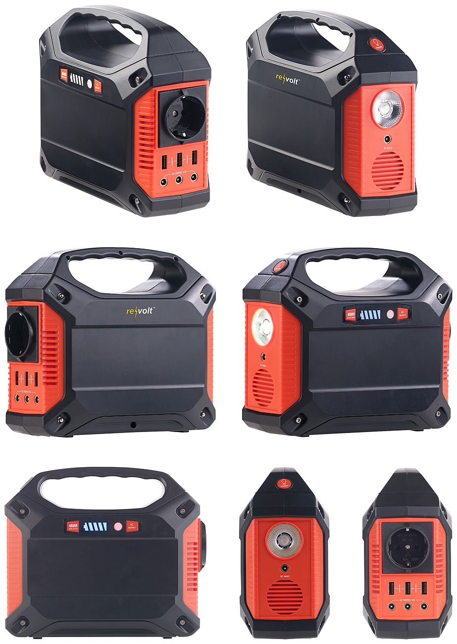 revolt Powerbank 230V: Powerstation & Solar-Generator, 155 Wh, 230 V, 12 V, USB, 180 Watt (Powerbank & Solar-Konverter, 230V, Ah)